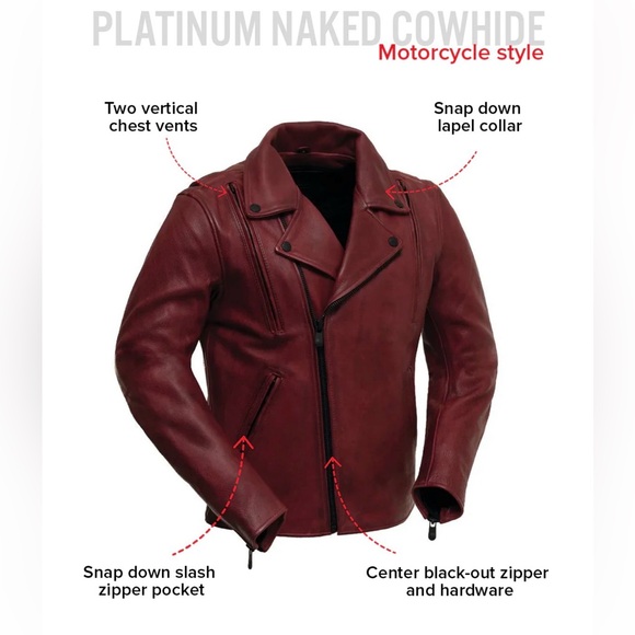 NWOT NIGHT RIDER MEN'S MOTORCYCLE LEATHER JACKET in Red - Picture 3 of 13